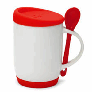 CANECA COM COLHER E TAMPA SILICONE - CERÂMICA - COLORIDA - 325 ML